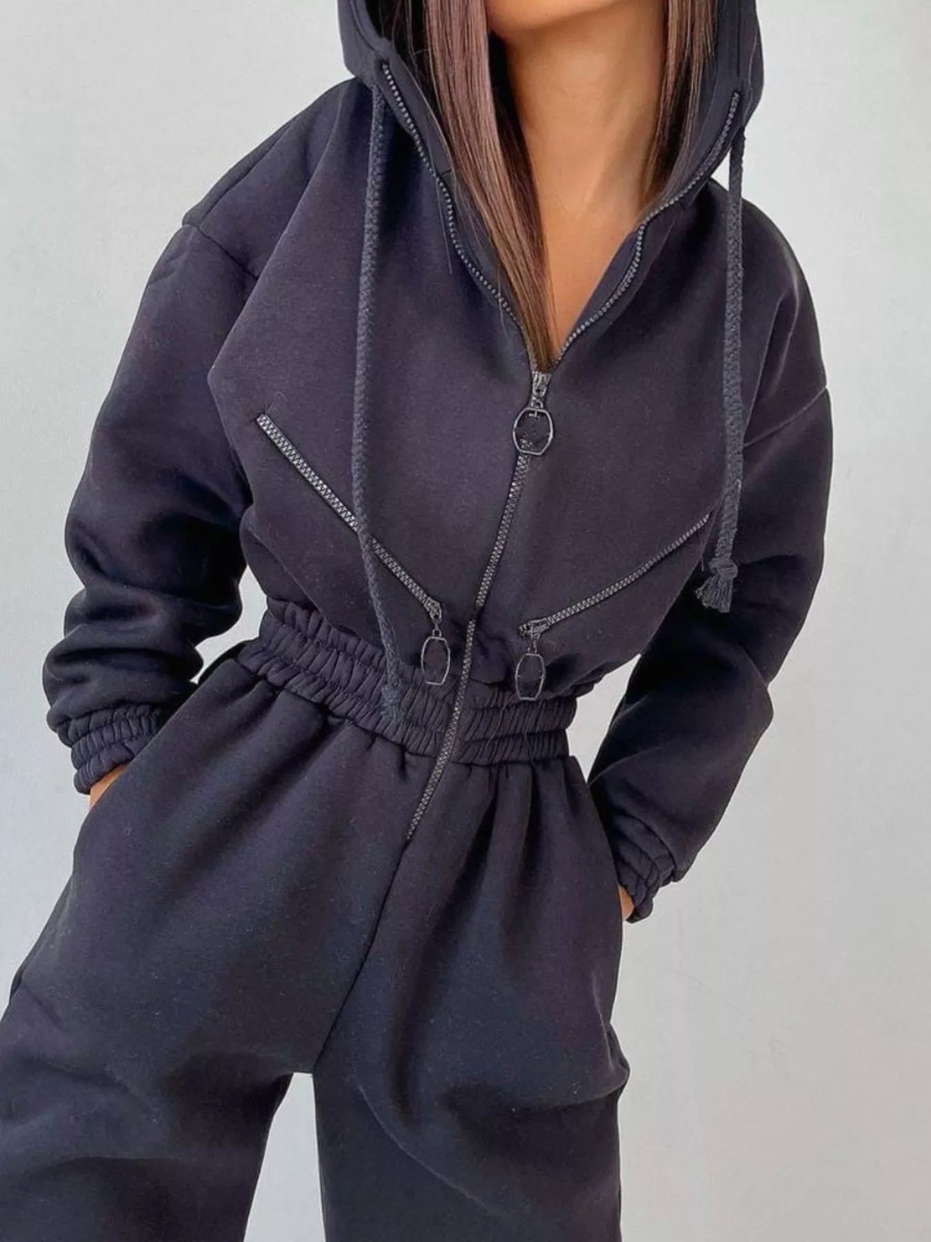 Zip Front Dropped Shoulder Jumpsuit