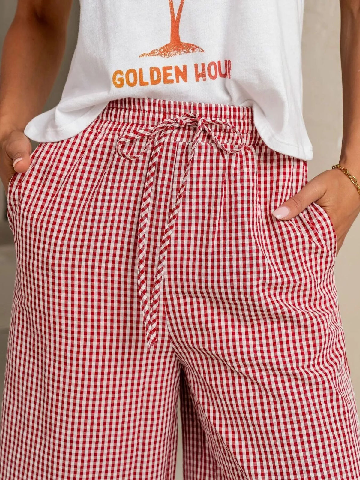 Gingham Wide-Leg Casual Pants