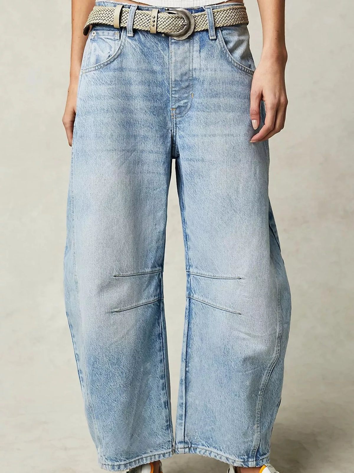 Washed Barrel-Leg Jeans