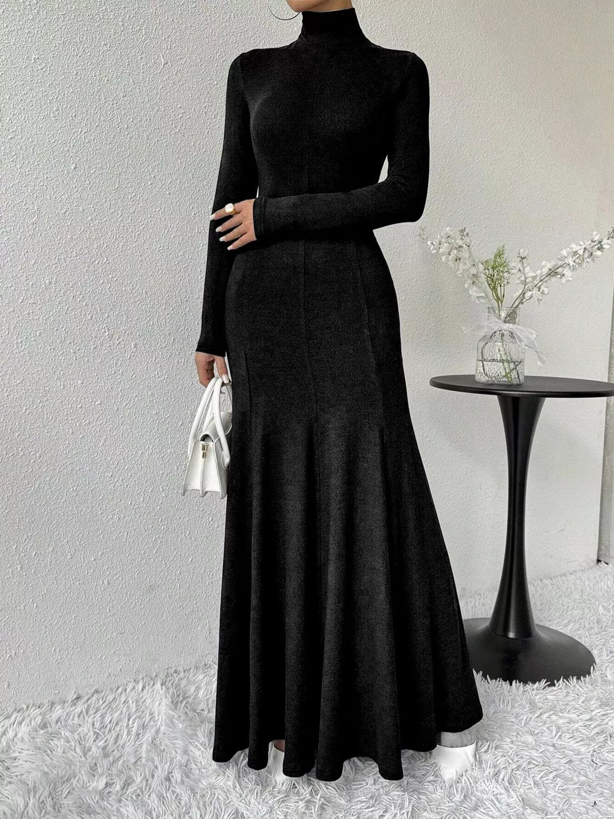 Turtleneck Long Sleeve Mermaid Maxi Dress