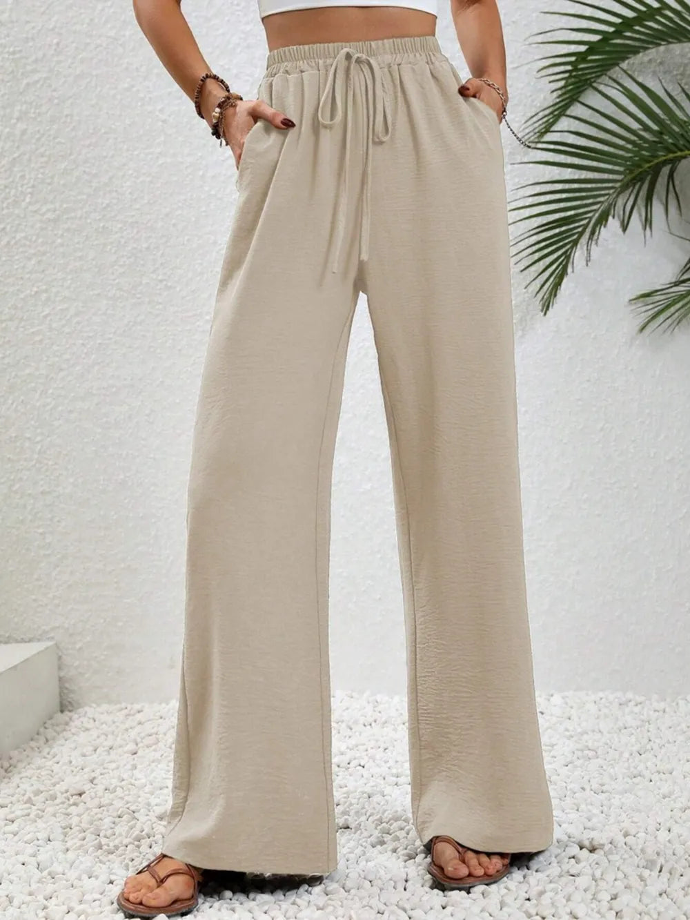 Wide-Leg Drawstring Pants