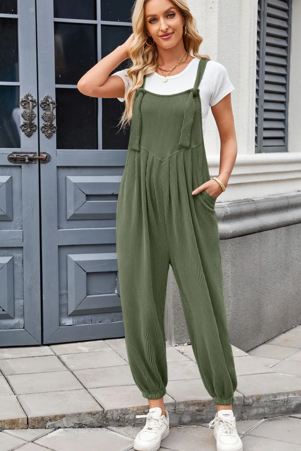Knotted Strap Overalls with Pockets