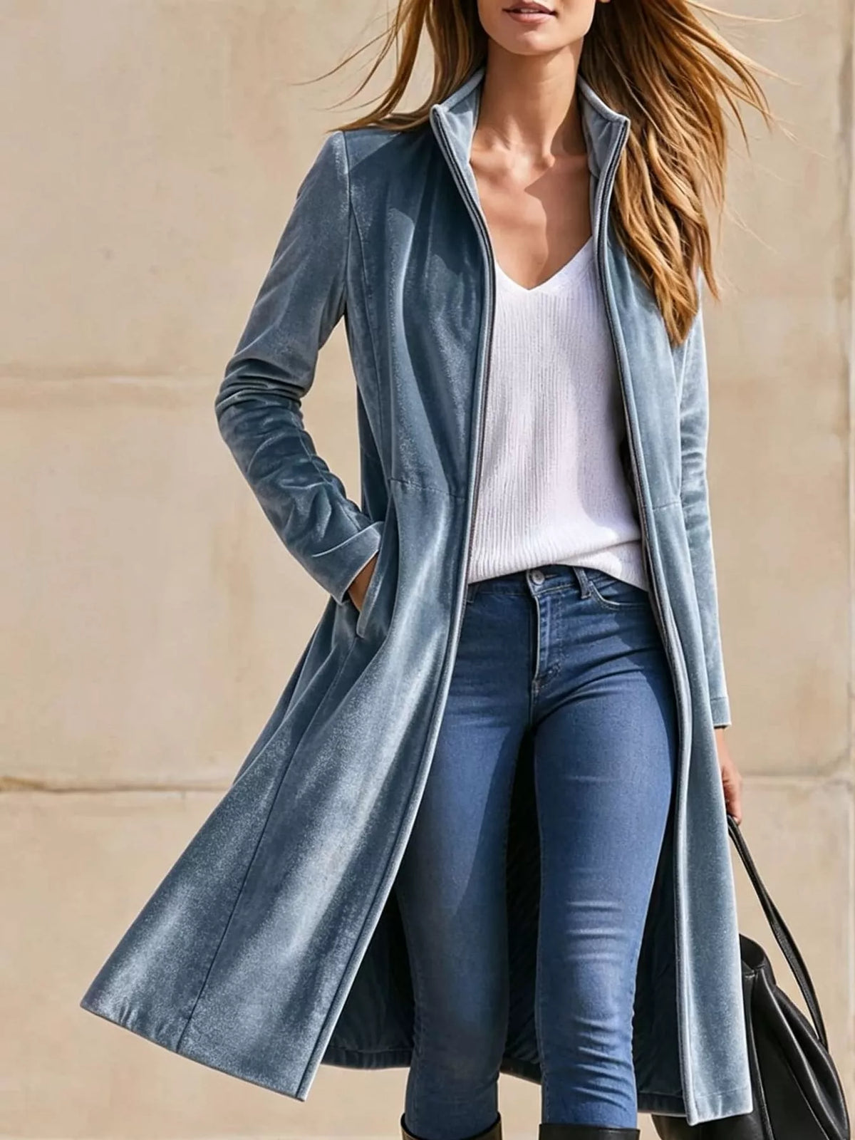 Velvet Zip-Up Longline Jacket