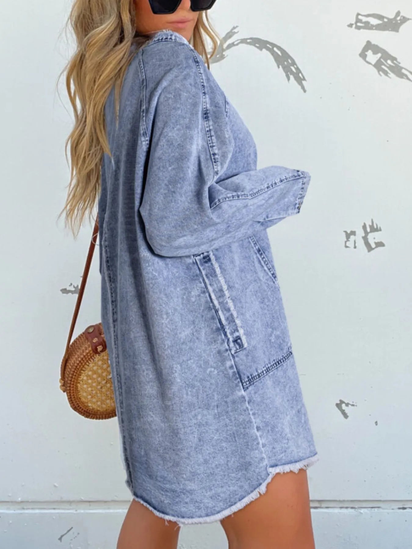 Oversized Button-Front Denim Shirt Dress