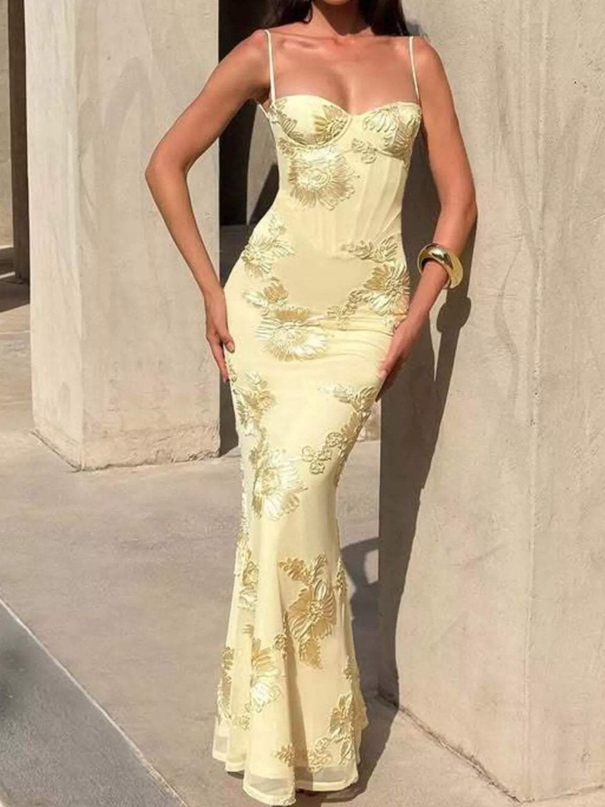 Embroidered Lace Sweetheart Maxi Dress