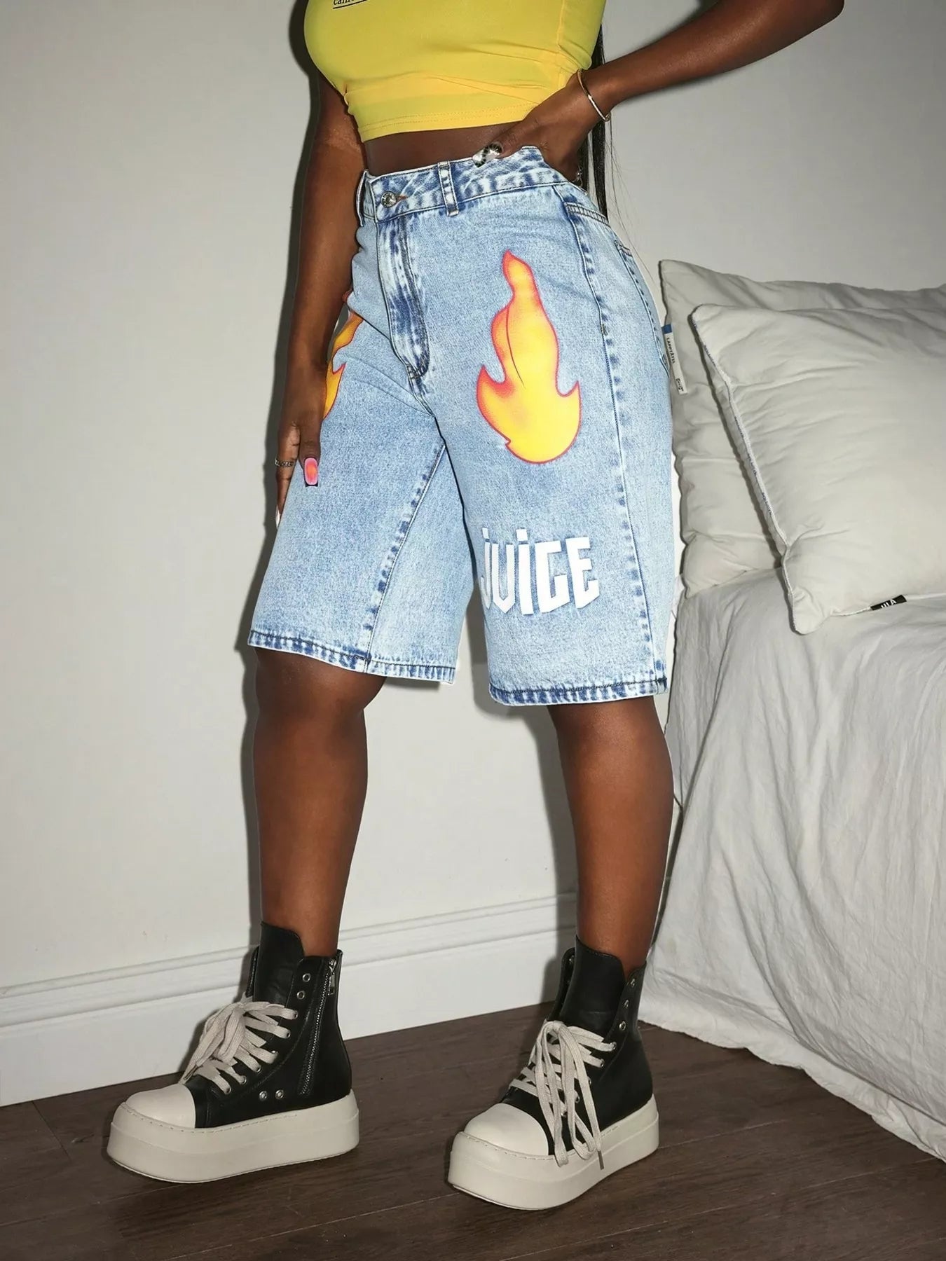 High-Waisted Denim Shorts in Blue