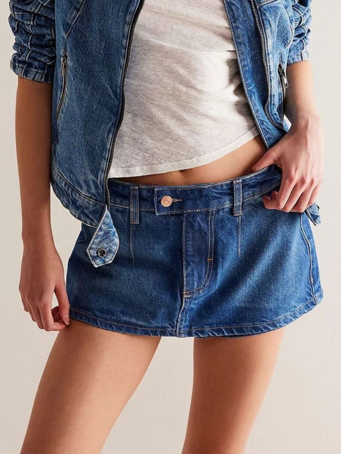 Classic Wash Denim Mini Skort by Dreamy Drapes