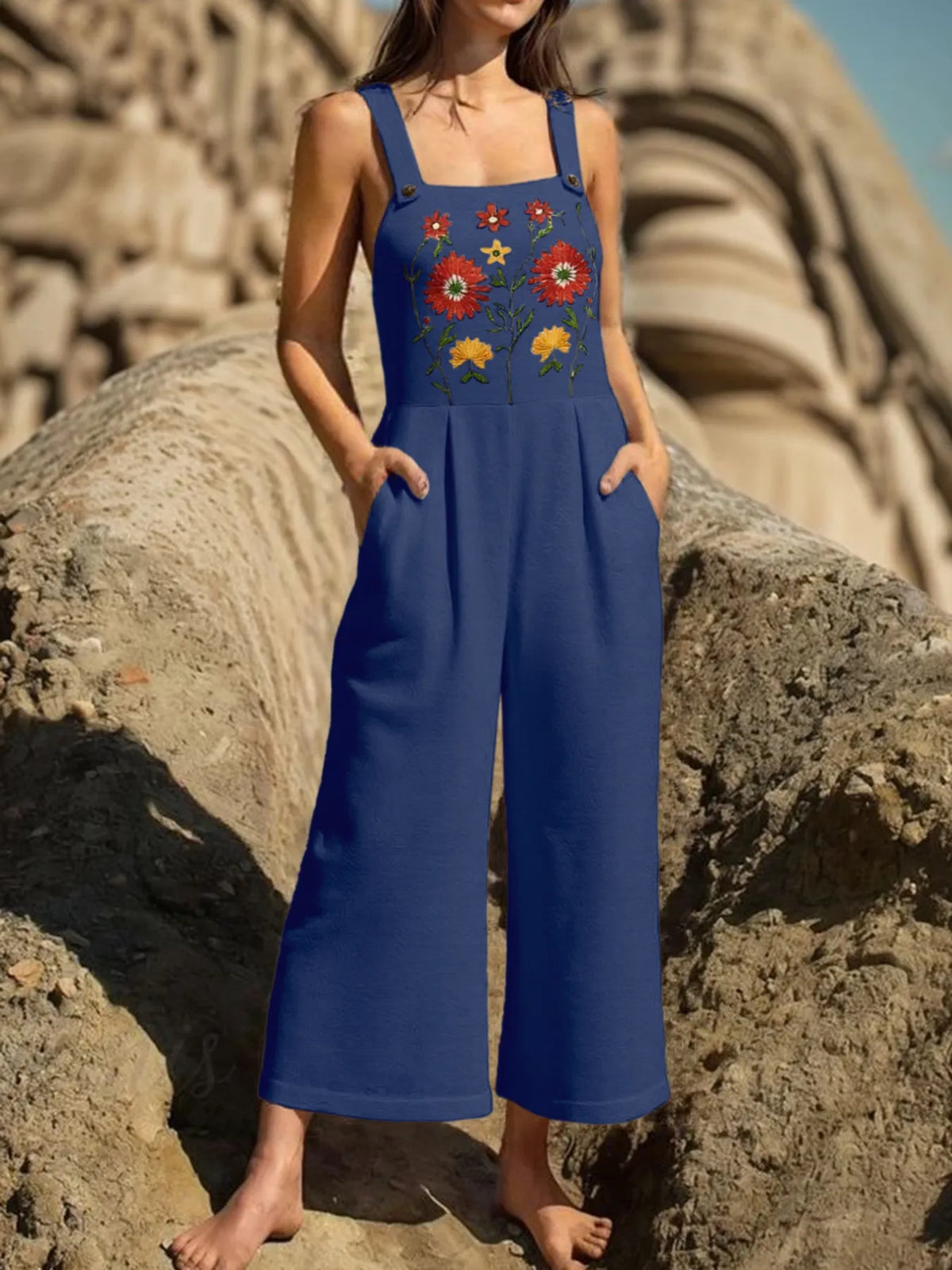 Floral Embroidered Wide-Leg Jumpsuit