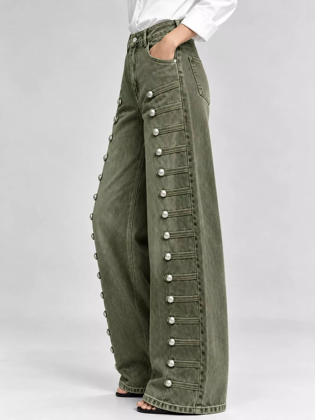 Contrast-Stitch Wide Leg Jeans