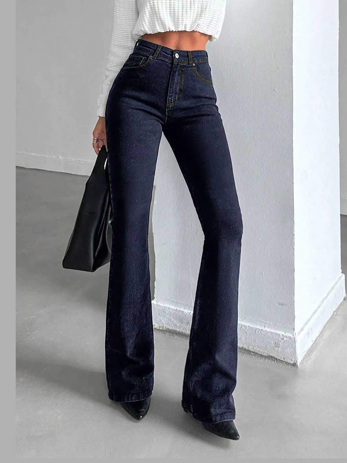 High-Waisted Slim-Fit Flared Jeans