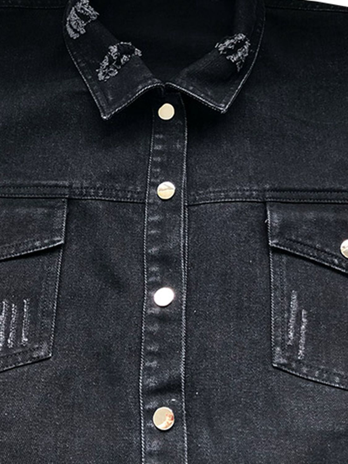 Raw Hem Collared Long Sleeve Denim Jacket