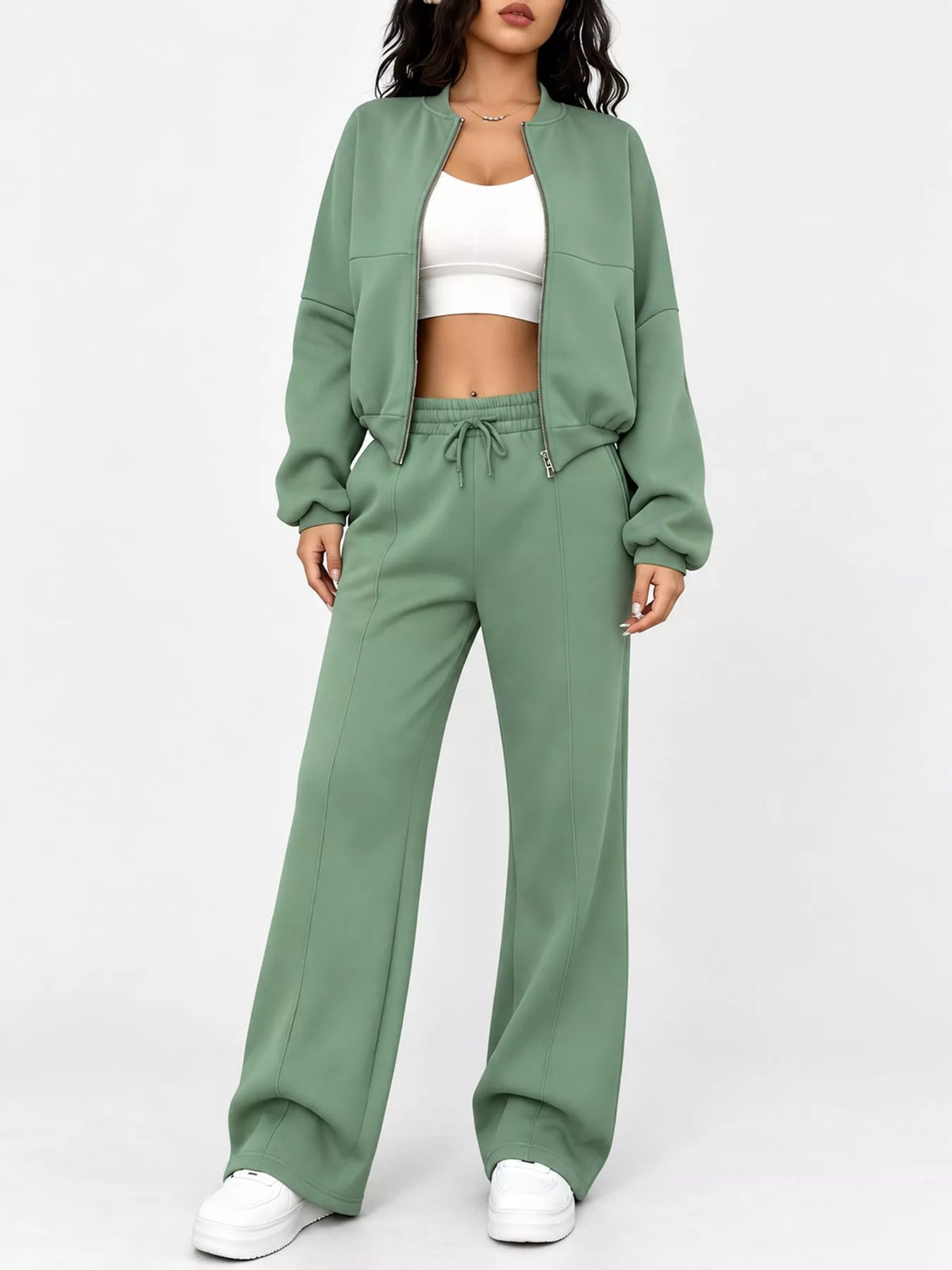 Zip-Up Jacket and Wide-Leg Sweatpants Set
