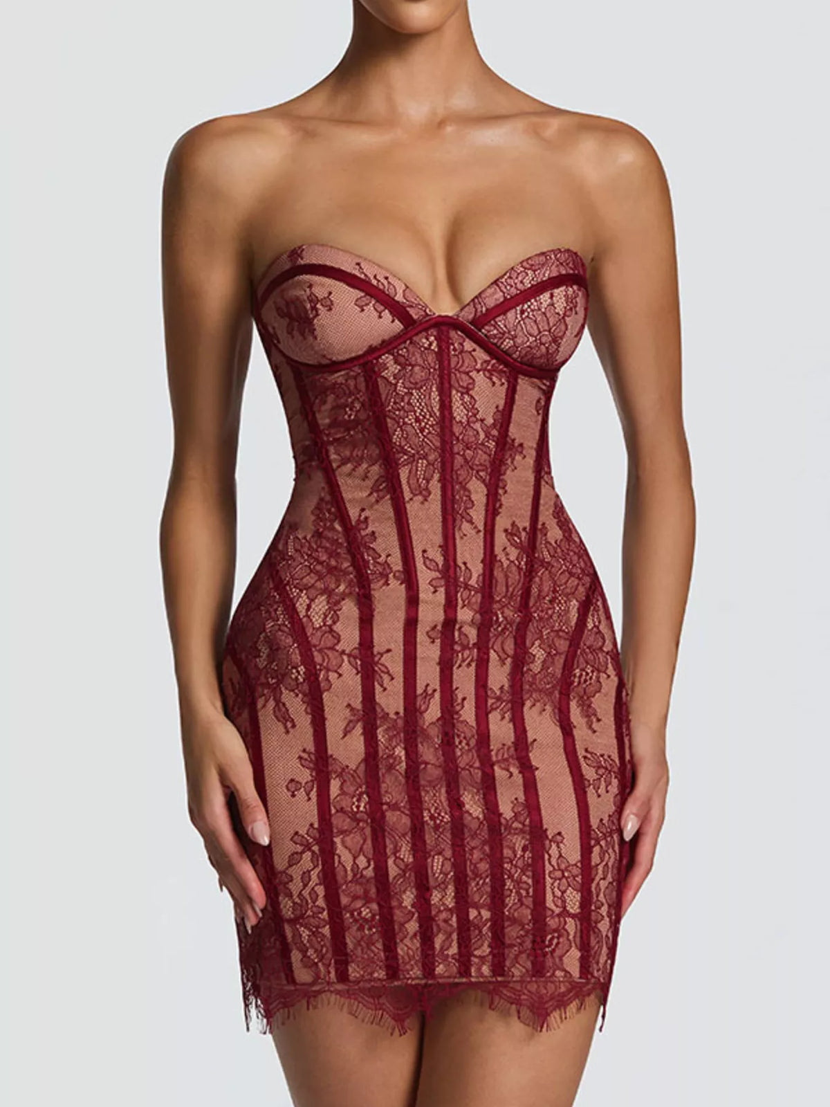 Lace-Up Tube Mini Dress