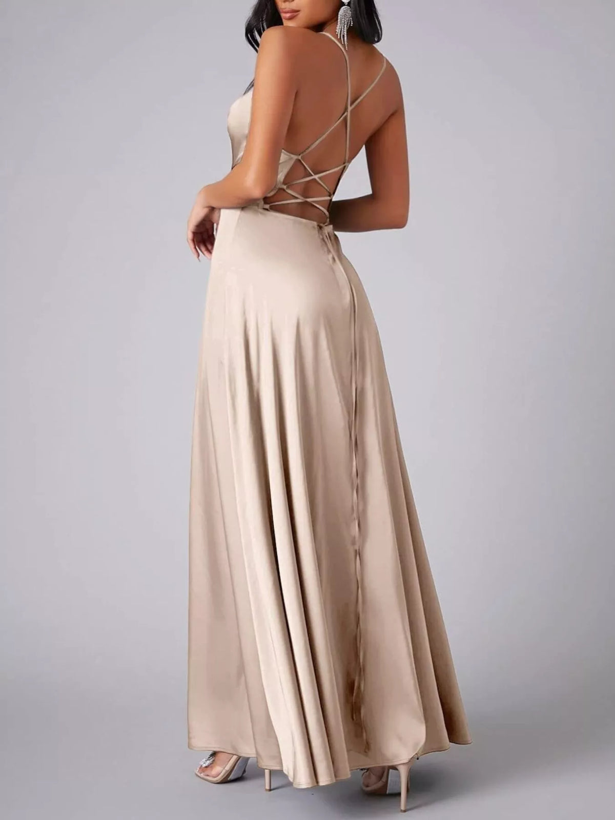 Crisscross Lace-Up Back Maxi Dress by Elegant Elements