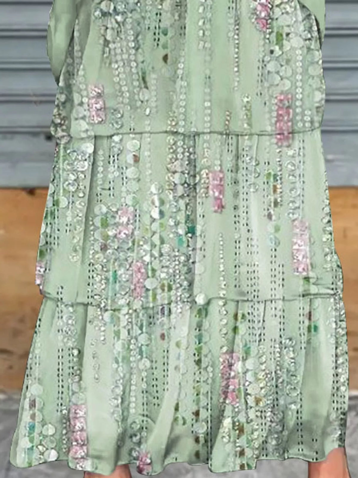 Layered Batwing-Sleeve Tiered Maxi Dress