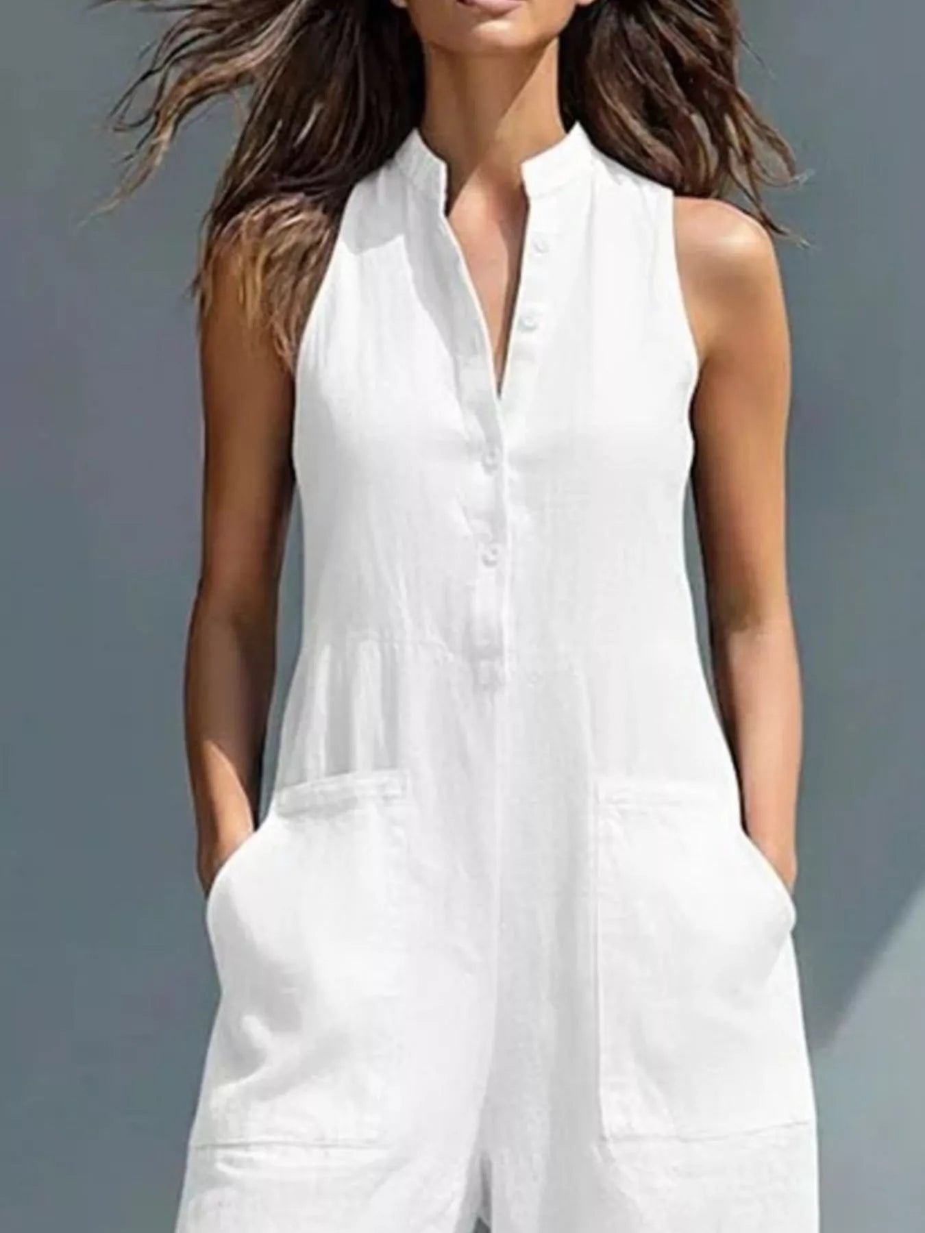 Button Front Sleeveless Jumpsuit