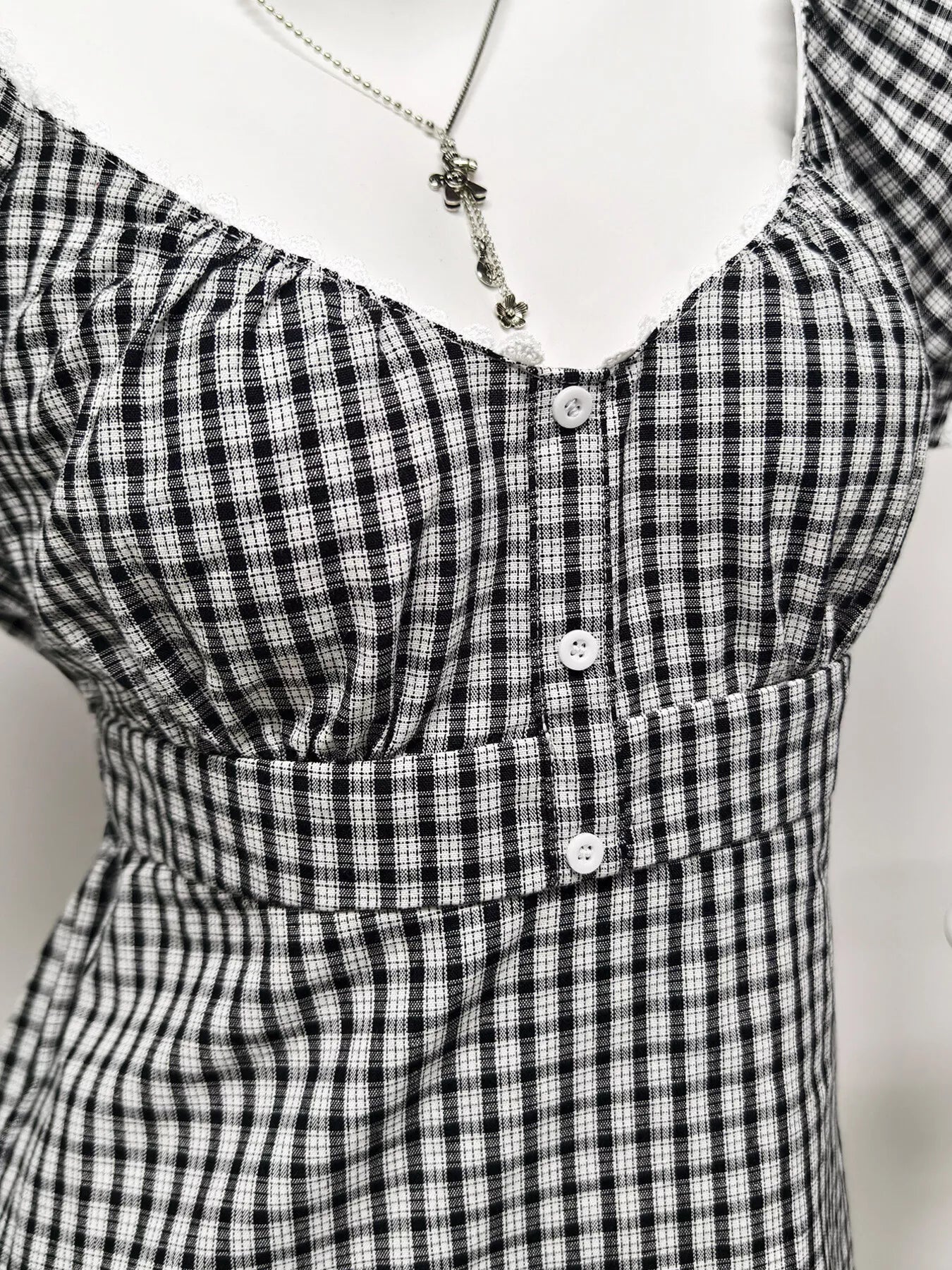 Plaid Short Sleeve Blouse in Black