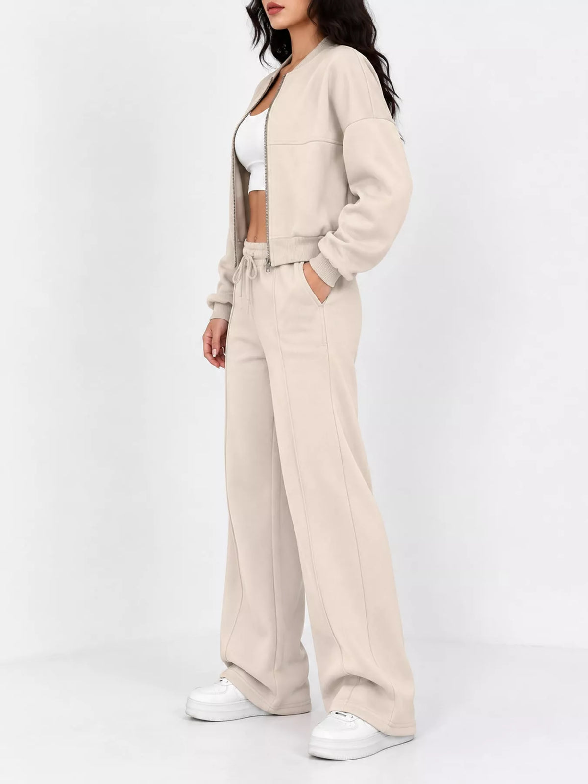Zip-Up Jacket and Wide-Leg Sweatpants Set