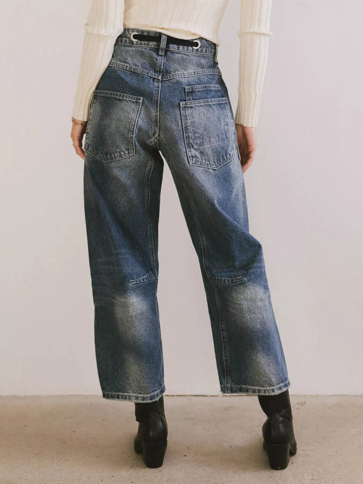 Drawstring Wide Leg Cropped Jeans by Dreamy Drapes