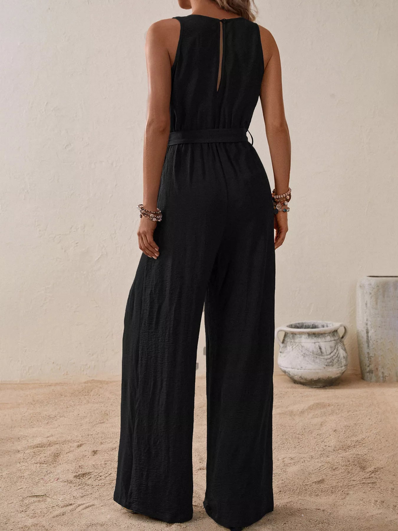 Sleeveless Tie-Waist Wide-Leg Jumpsuit