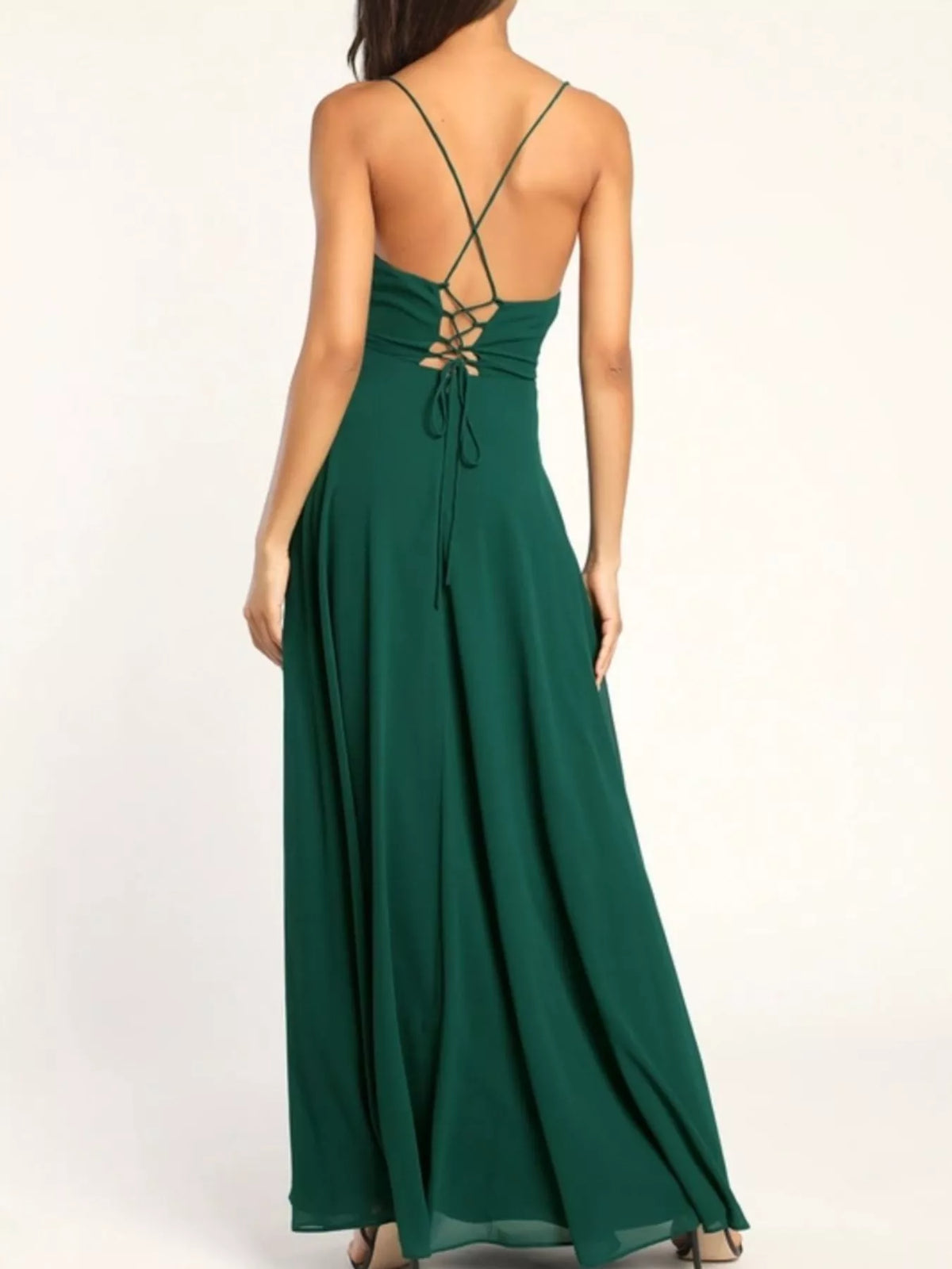 Backless Lace-Up Slit Cowl Neck Maxi Dress by Elegant Elements