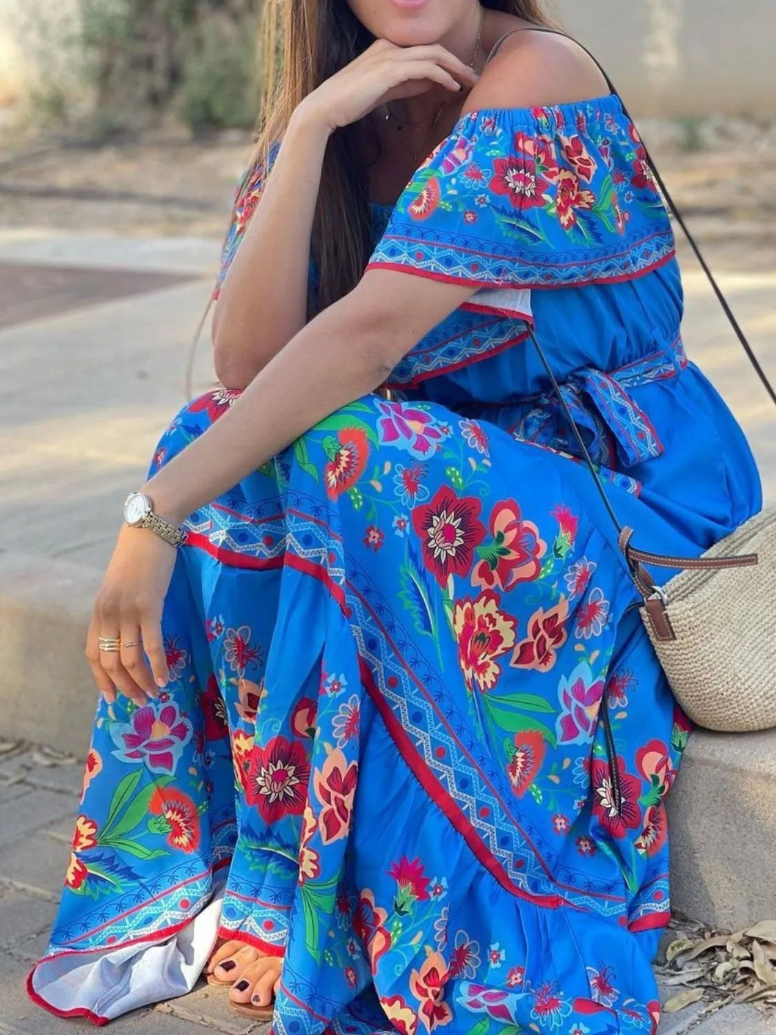 Floral Off-Shoulder Ruffle Maxi Dress