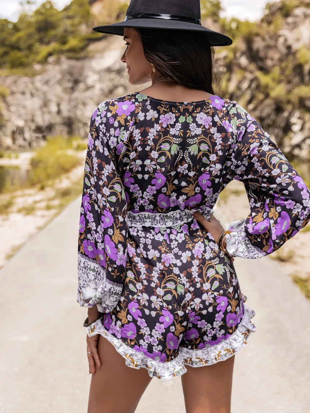 Balloon Sleeve Romper in Mauve