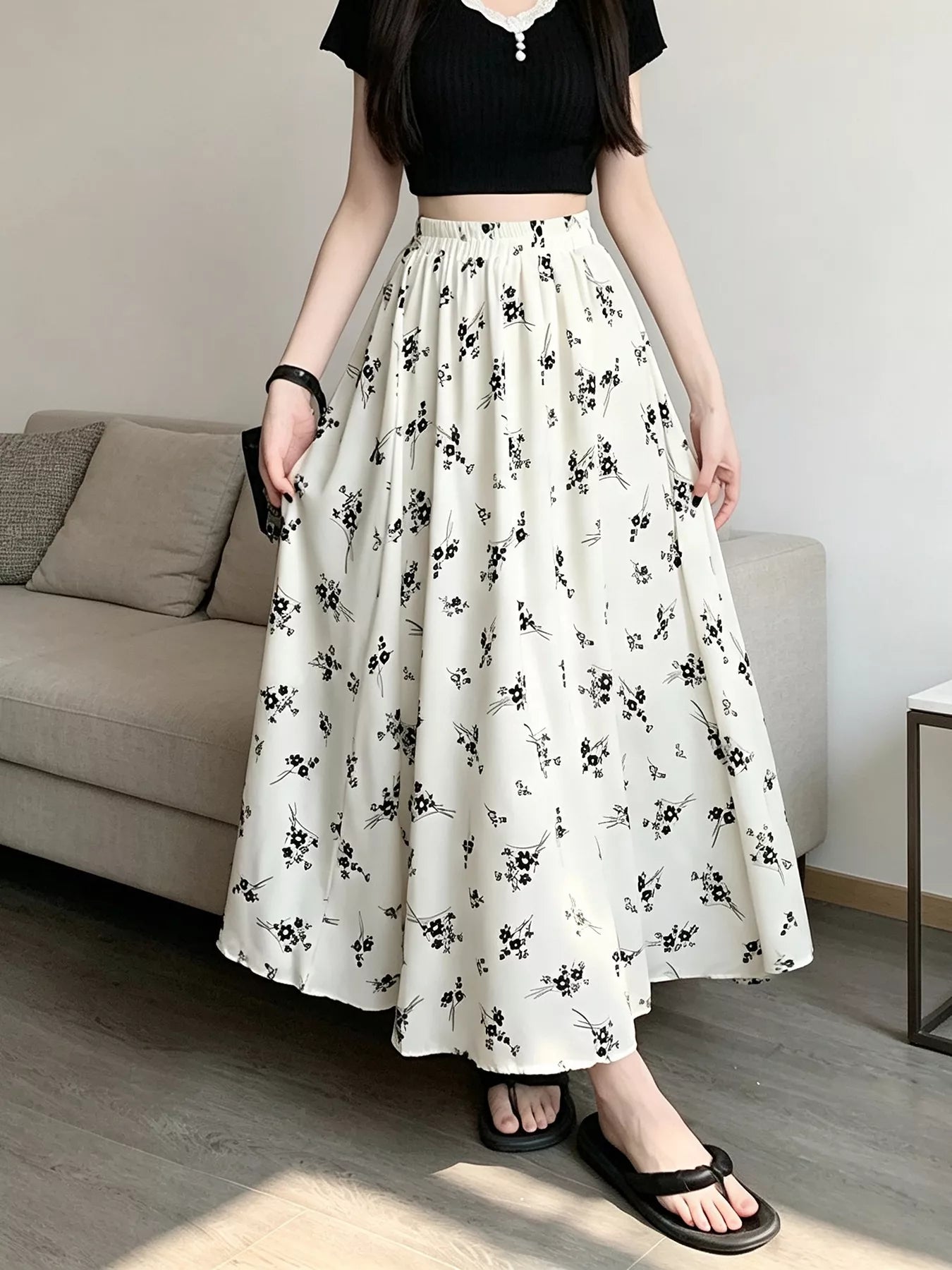 Floral Print A-Line Skirt
