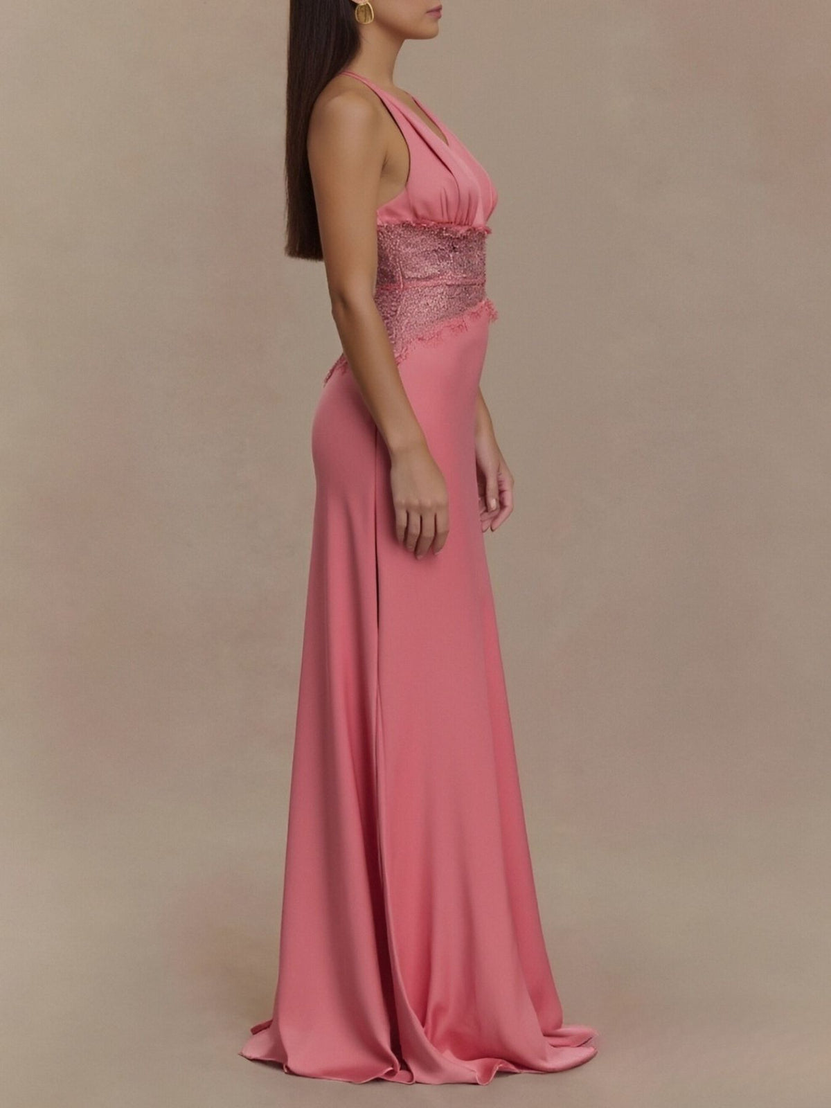 Halter Neck Lace-Trimmed Maxi Dress by Mystique Q