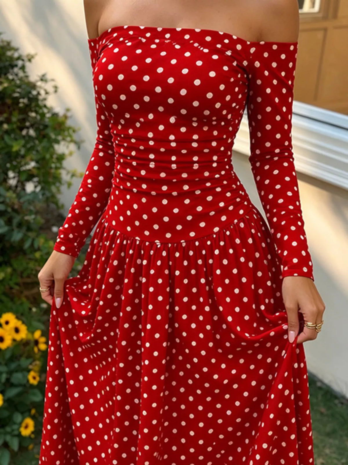Off-the-Shoulder Ruched Maxi Dress