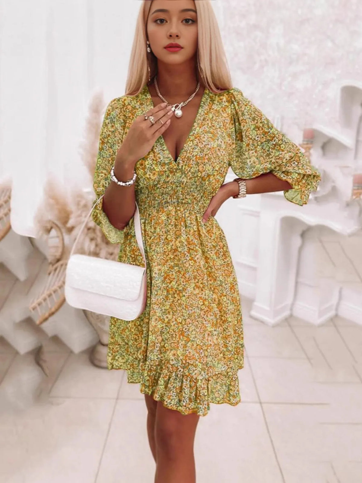Tiered Ruffled Hem Floral Dress