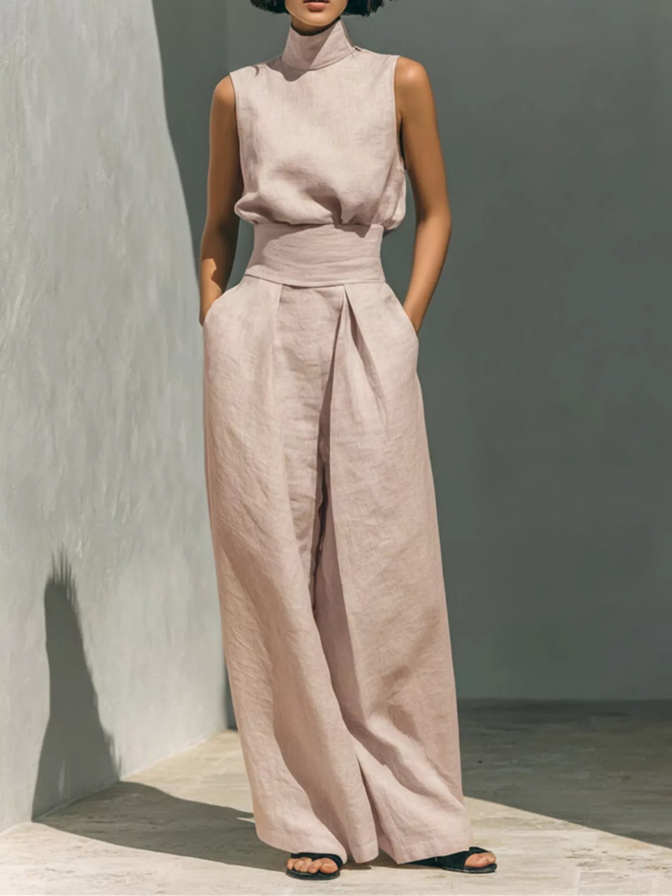 Smocked Waist Wide-Leg Jumpsuit