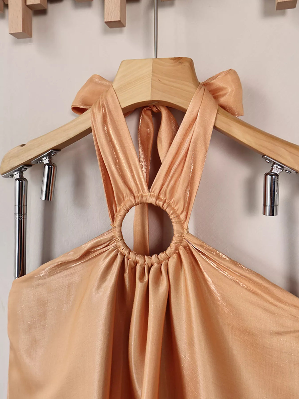 Halter Neck O-Ring Maxi Dress in Khaki