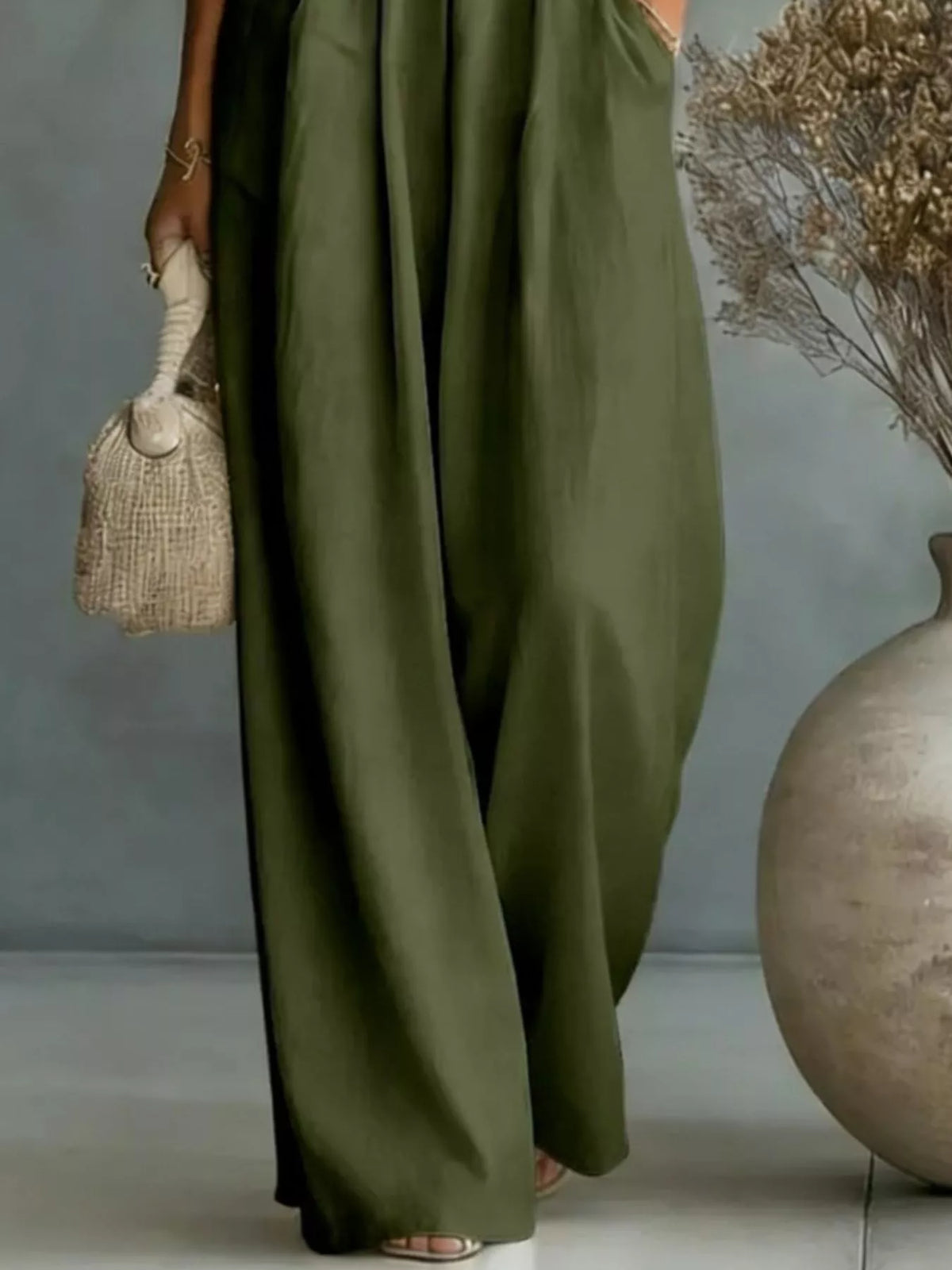 Ruched Half Sleeve Wide-Leg Jumpsuit