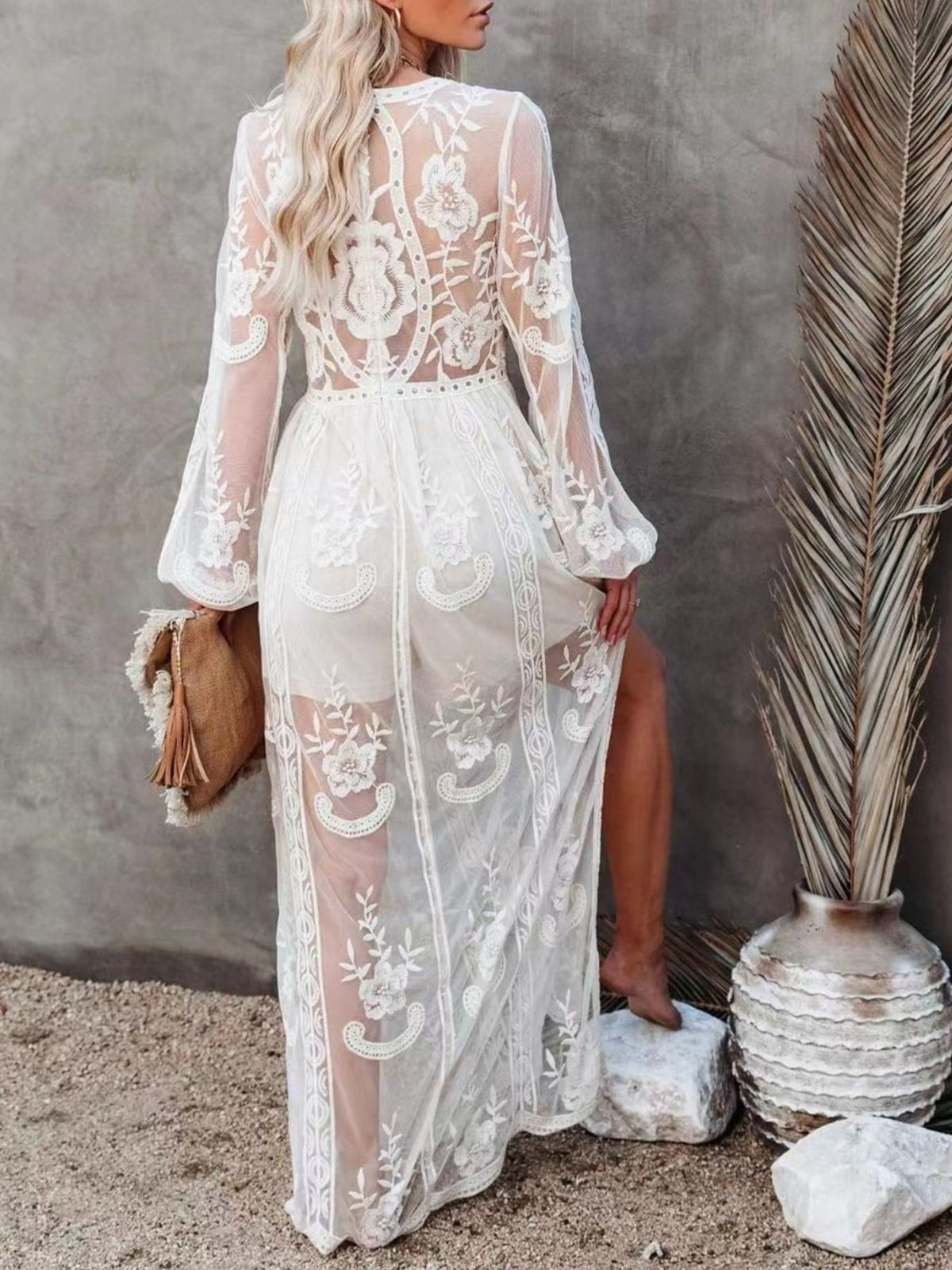 Floral Lace Maxi Dress with Side Slit