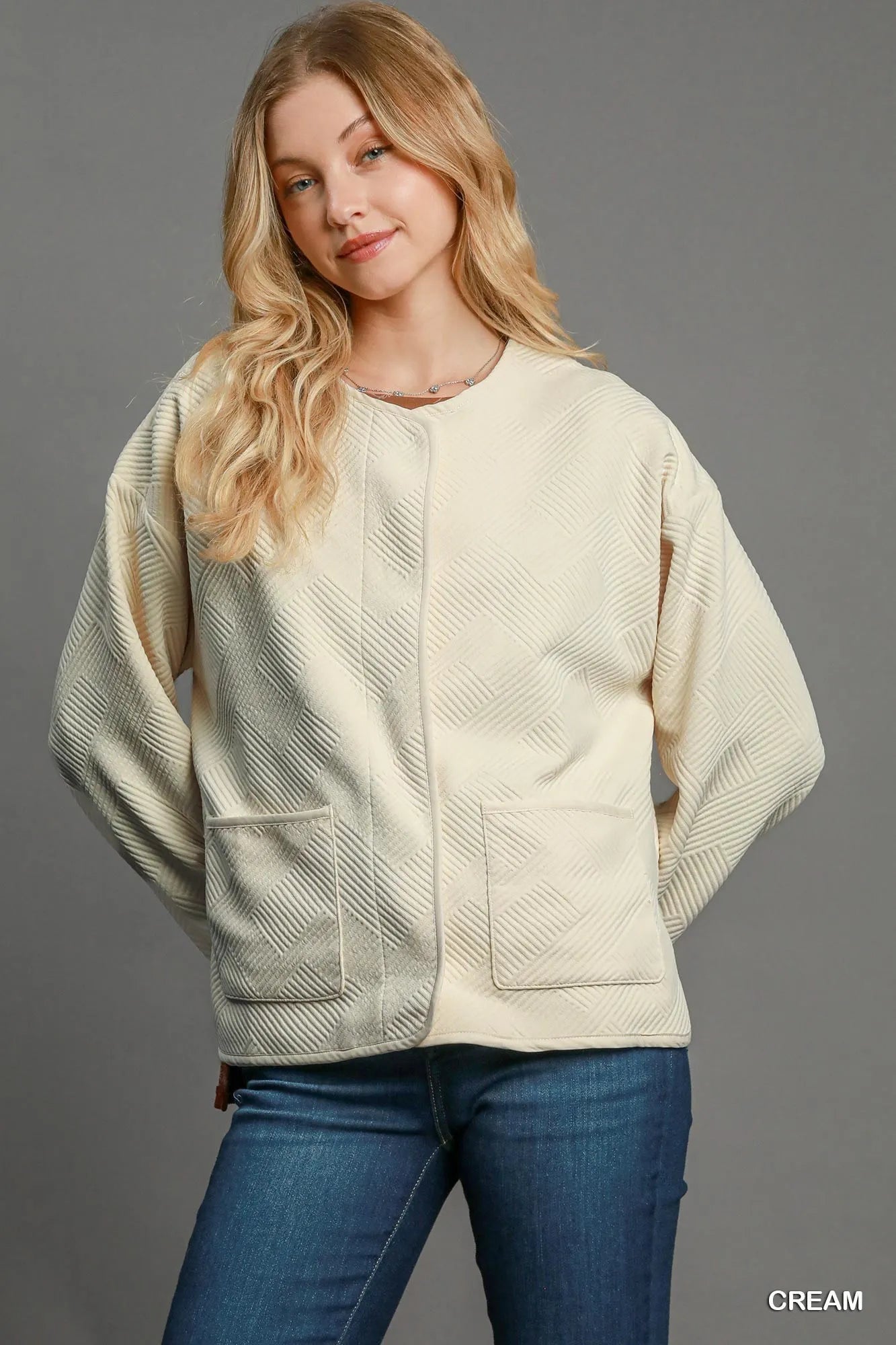 Umgee Textured Jacquard Jacket in Cream