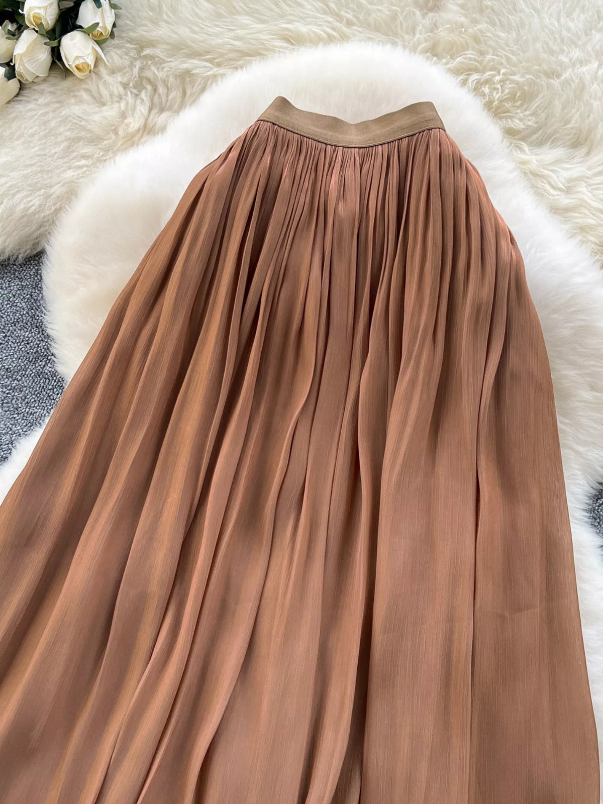 Pleated High-Waist Maxi Skirt
