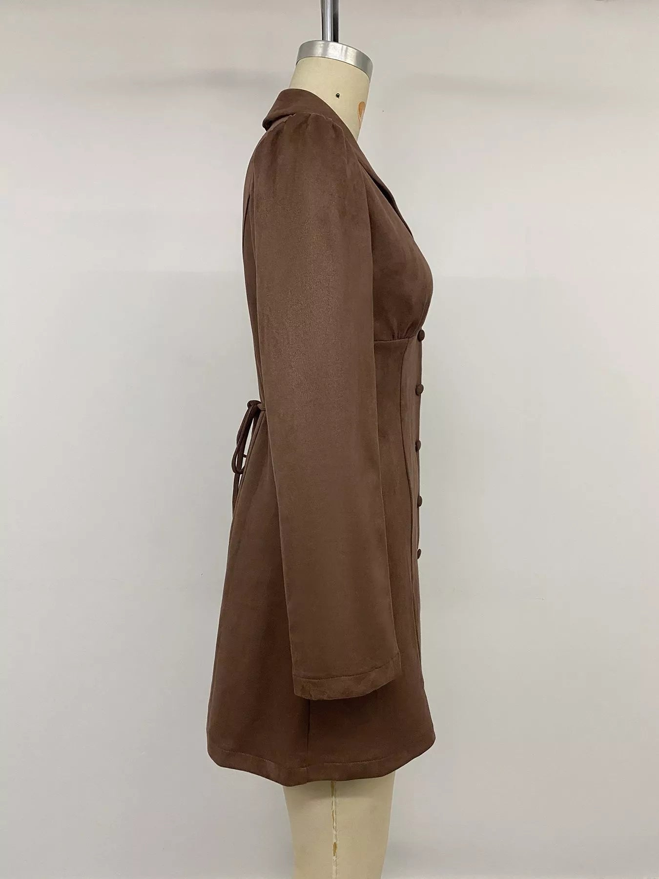 Button-Front Long Sleeve Blazer Dress in Coffee Brown