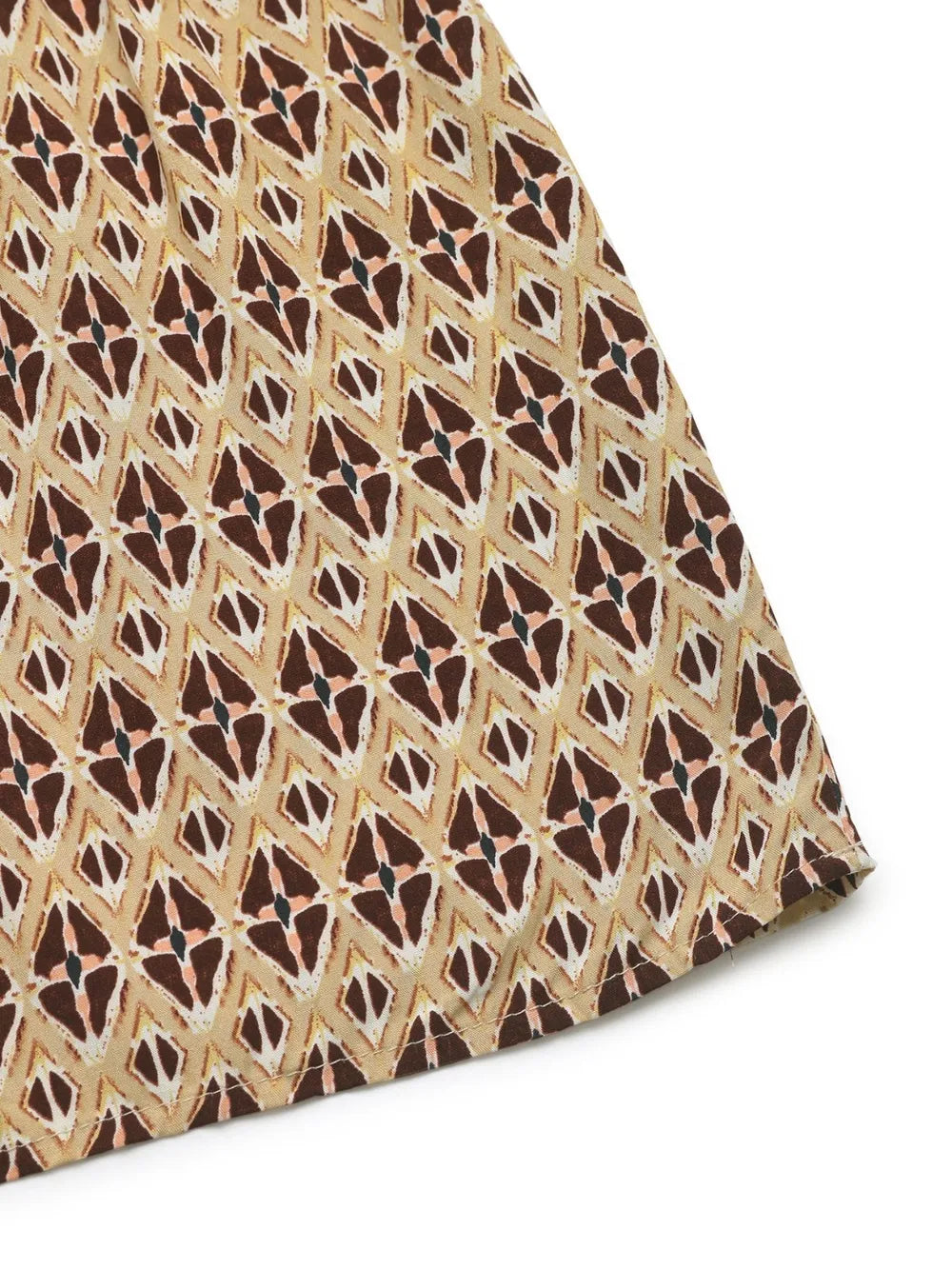 Printed Tiered Wide Strap Midi Dress in Camel