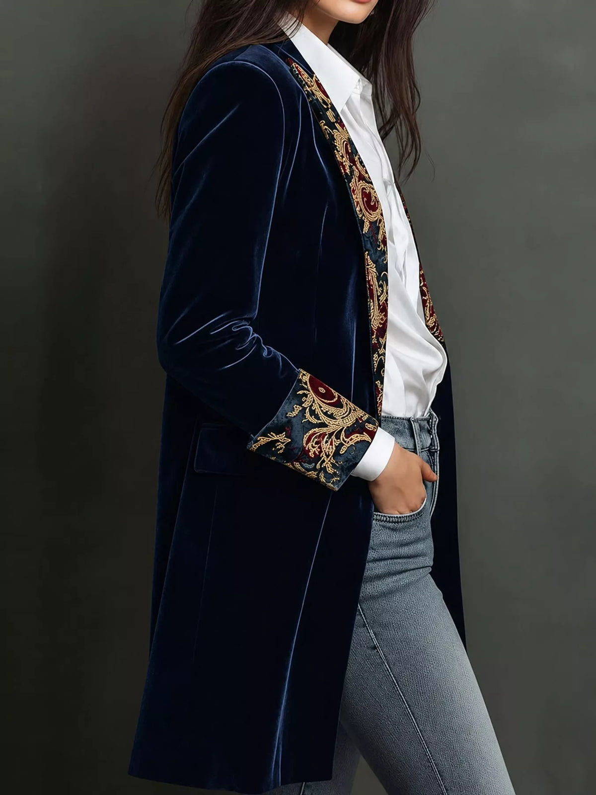 Floral Lapel Velvet Blazer
