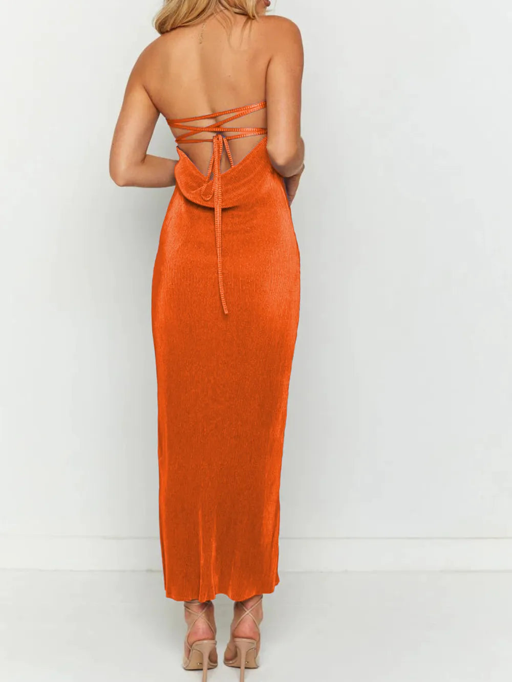 Lace-Up Back Tube Maxi Dress by Mystique Q