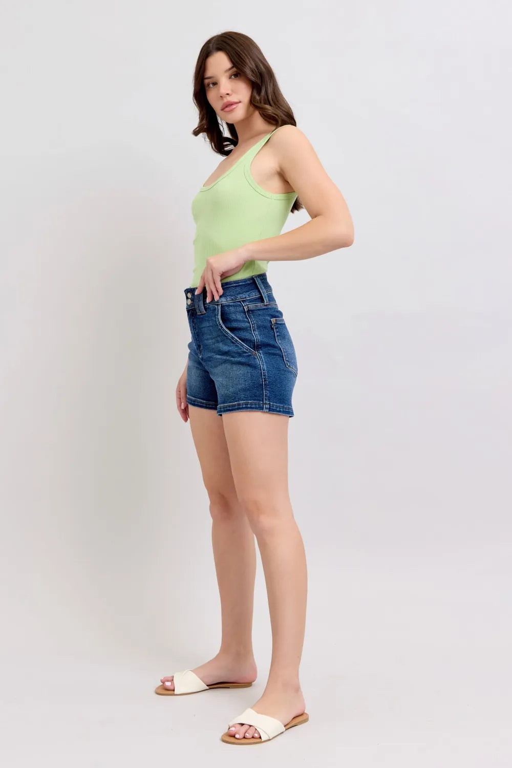 Judy Blue Double Button Denim Shorts in Dark