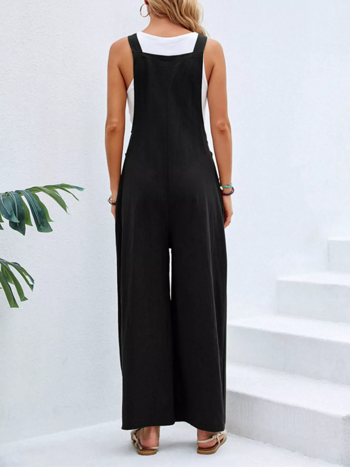 Casual Wide-Leg Overalls with Pockets