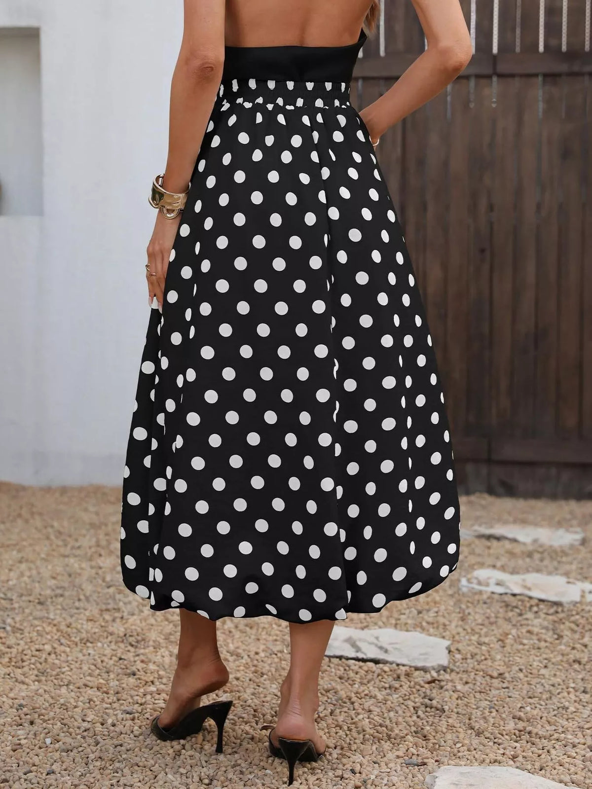 High-Waisted Polka Dot A-Line Midi Skirt