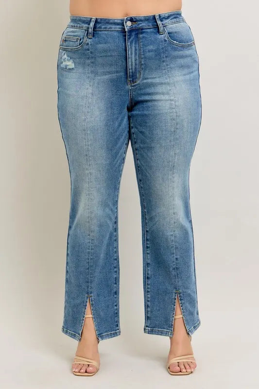 Judy Blue Vintage Slit Straight Jeans in Medium Wash in Md
