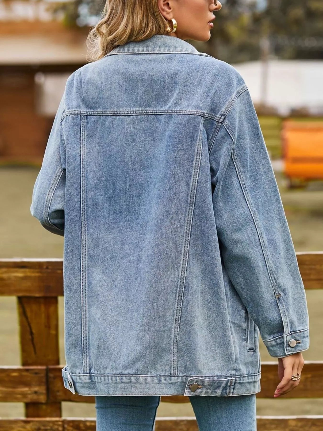 Button-Down Washed Denim Jacket in Hot Pink by Moni Wear