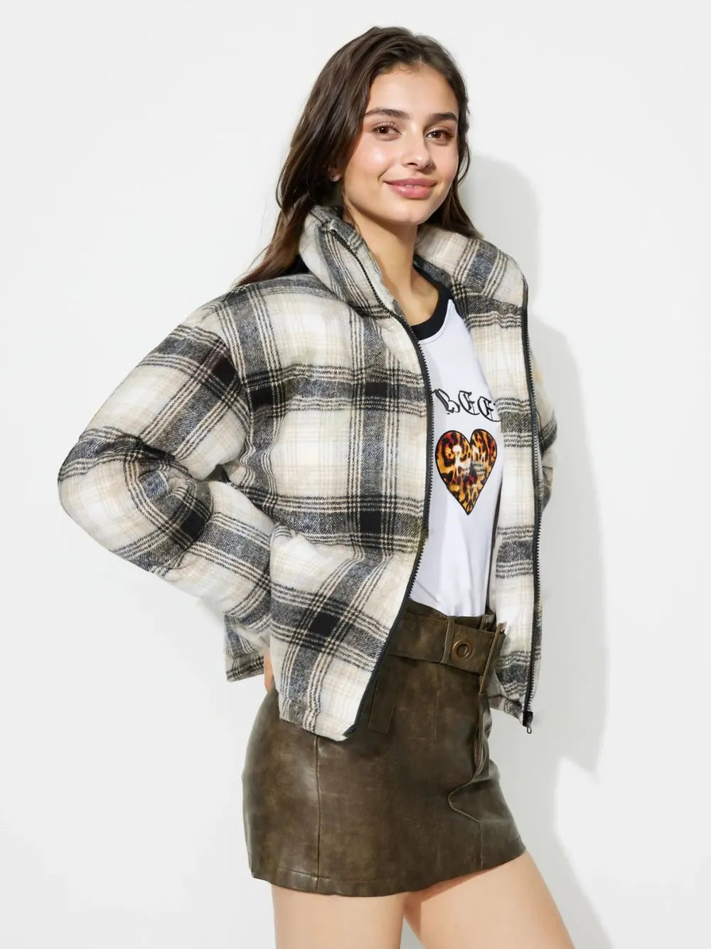 Plaid Zip-Up Jacket in Gray