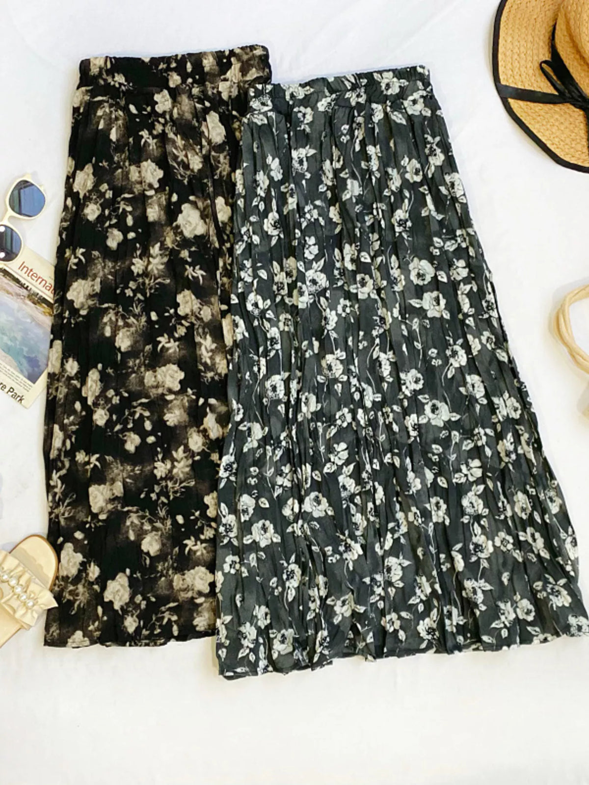 Floral Print Elastic-Waist Midi Skirt