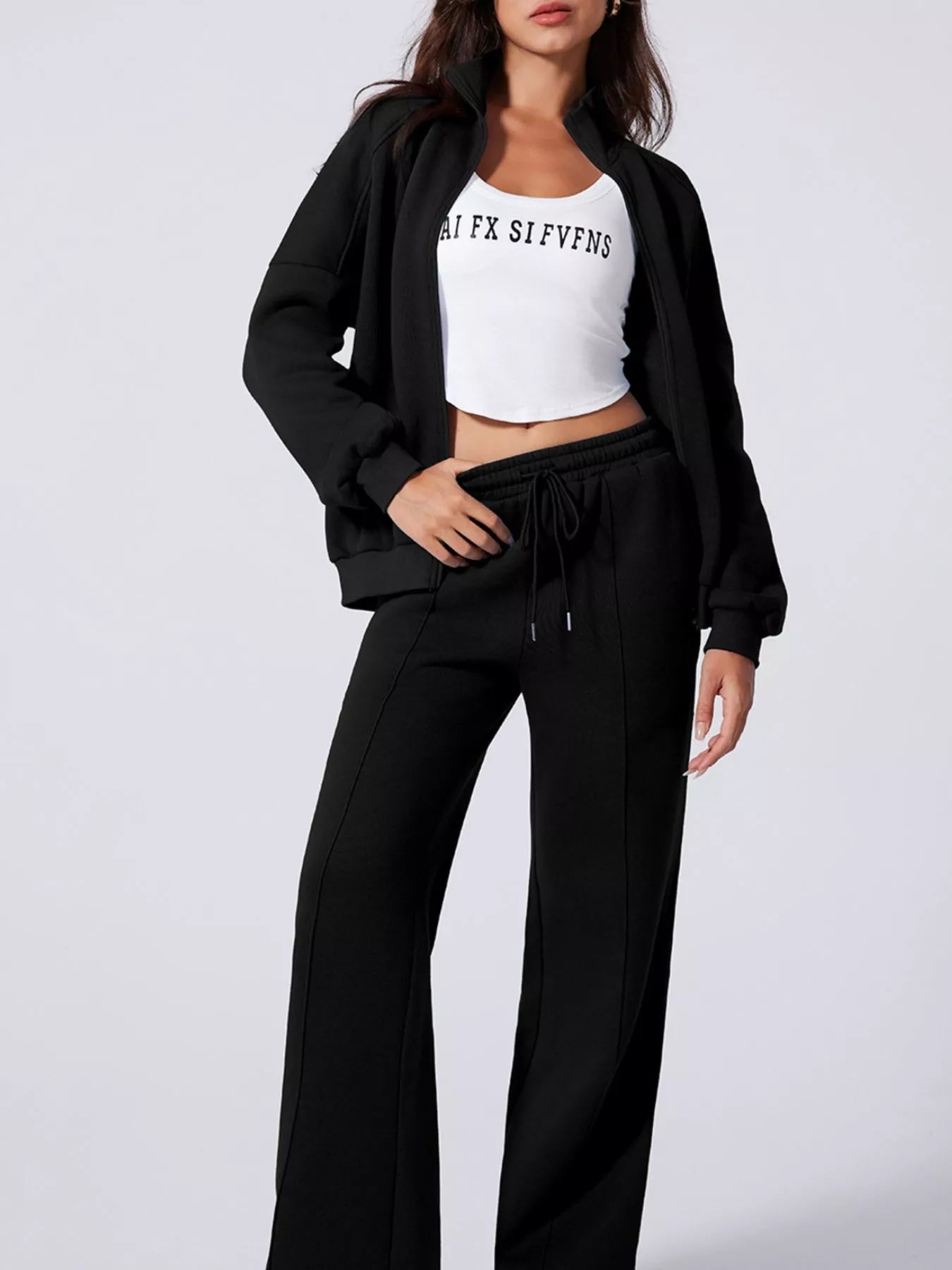 Drop Shoulder Zip-Up Jacket & Pants Set