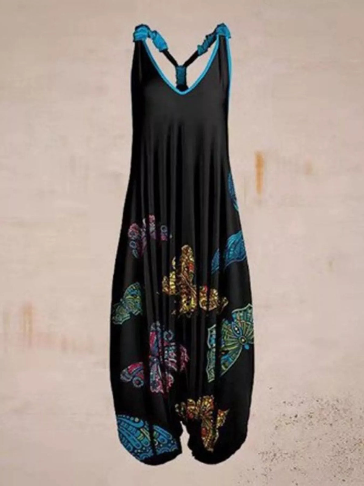 Plus Size Printed V-Neck Sleeveless Romper